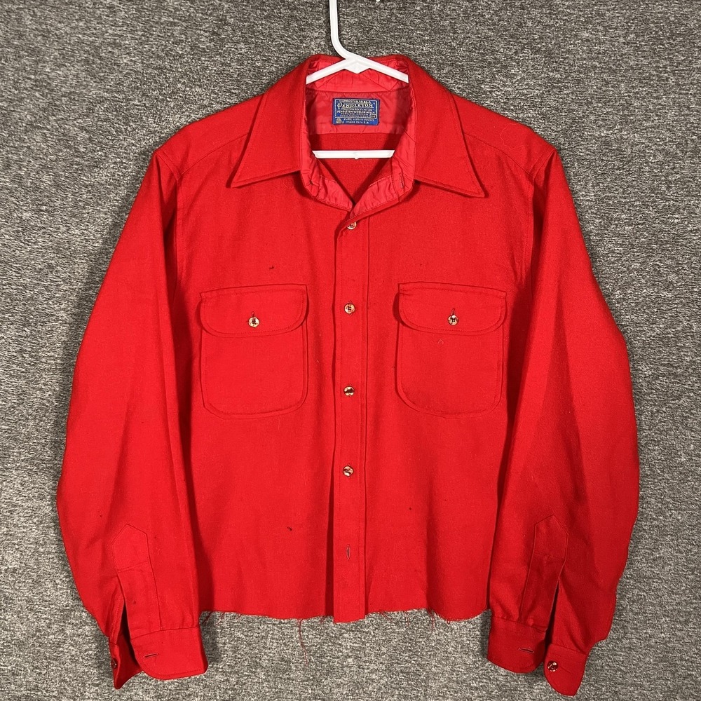 Vintage Pendleton‎ Jacket Mens Medium Red Wool Quilted Lined Cropped Shirt USA